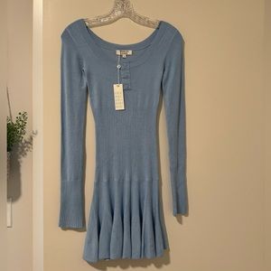 Frankie’s Bikinis Lightweight Knit Long Sleeve Dress in Blue